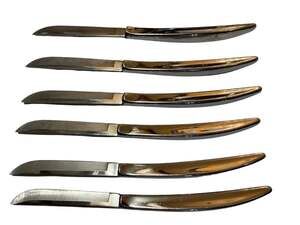 Carvel Hall Mid Century Modern Stainless Chrome Handle Steak Knives Set of 6